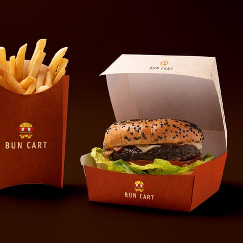Bun Cart burger box and fry carton packaging designed by Aveera Design Solutions